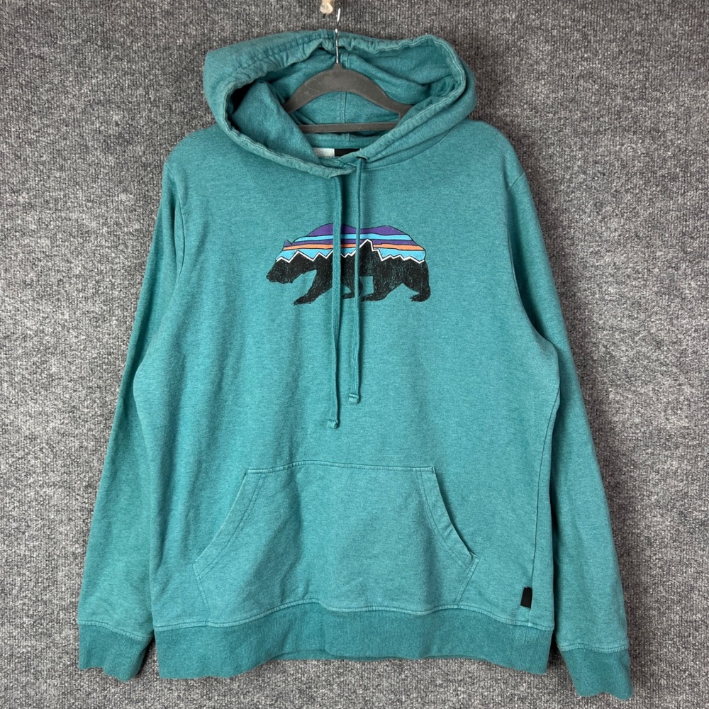 Patagonia Teal Hoodie with Bear Graphic
